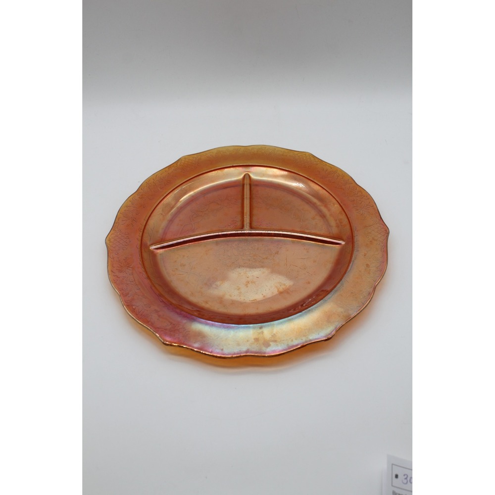 Vtg. Art Deco Federal Glass Normandie Marigold Carnival Glass 11" Divided Plate